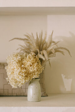 Dried Flowers in Vase All in Beige
