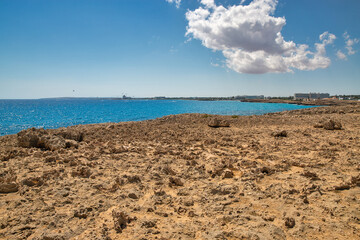 Ayia Napa cityscape with Nissi beach, Cyprus.