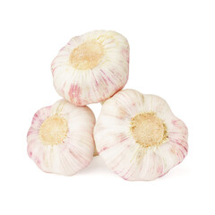 garlic isolated on white. three heads of young garlic.