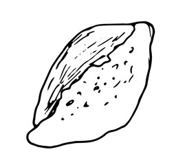 Vector isolated Bread element oval shape with sharp edges, top view and hand drawn in doodle style with black outline on white background. stylized simple loaf with textured lines and a single cut on 