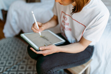 Female artist portrait at home