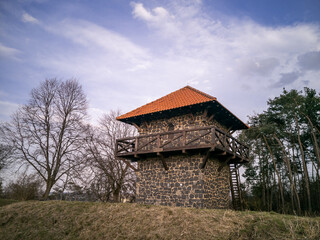 Reconstructed Roman watchtower at Limes Germanicus, the ancient border between the Roman Empire and Germania, nearby Pohlheim, Germany
