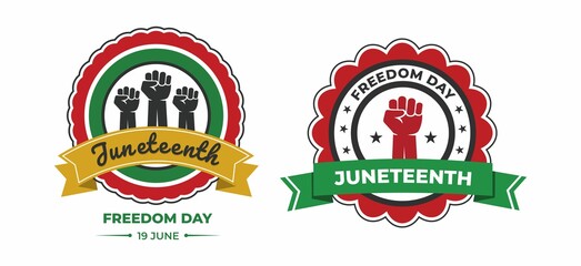 Vector banner, greeting card or poster for Juneteenth Day, celebration freedom, emancipation day in 19 june, Set of stickers juneteenth day.