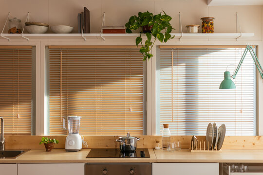 Modern kitchen with kitchenware