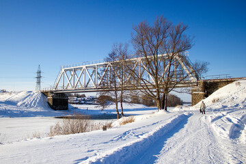 bridge and tree in russian winter 