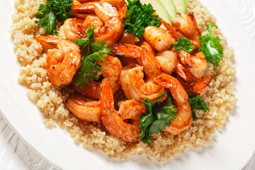 grilled spicy prawns with kale quinoa salad