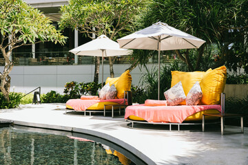 Sunbeds With Umbrella in Resort