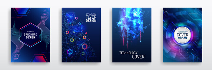 Technology modern brochure templates. Set of Science and innovation hi-tech background. Flyer design of tech elements. Futuristic business cover layout. - obrazy, fototapety, plakaty