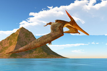 Pteranodon Afternoon Flight - A Pteranodon reptile looks for prey during the Cretaceous Period of North America.