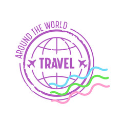 Around the World Travel Emblem for Traveling Agency. Icon with Earth Globe and Airplanes Isolated on White Background