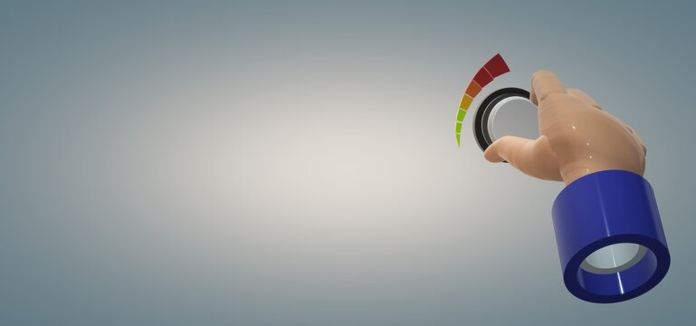 Concept with 3d cartoon manager hand turning knob to reduce levels. 
3d business illustration