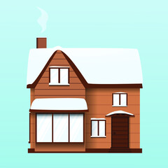 vector winter house with snow on the roof. Residential building illustration
