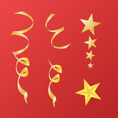Golden ribbons on red background in Christmas holiday ,Vector illustration EPS 10