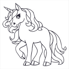 Plakat Cute fabulous unicorn with lush mane outlined for coloring book isolated on a white background