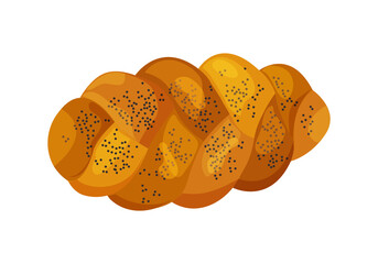 Challah vector icon. Holiday jewish braided loaf, colored shabbat bread isolated on white background. Food illustration - obrazy, fototapety, plakaty
