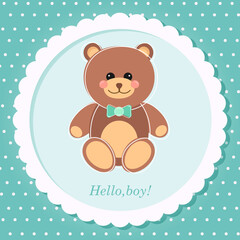 Vector cards with cute bear. Hello baby. Birthday card vector image