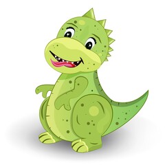 The Green Dinosaur shows its tongue. Played. A pretty picture on a white background. Cartoon. Vector.Illustration. Animation. Playful and funny reptile