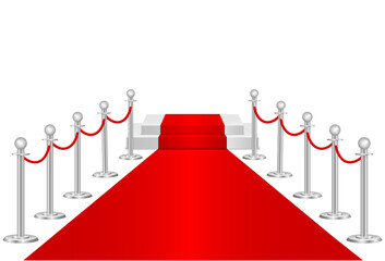 Red carpet and rope path barriers 3d. 