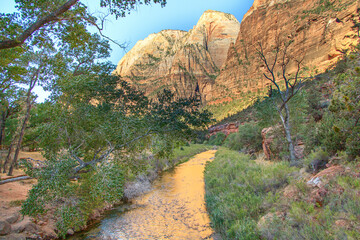 River flowing through a canyon with colorful rocks