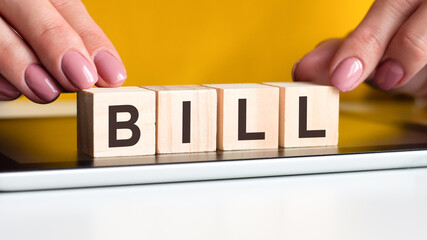 word bill made with wood building blocks, stock image