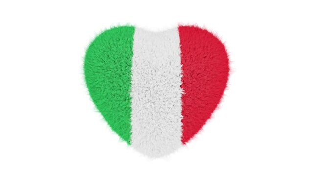 Realistic looping 3D animation of the cute fluffy national flag of Italy beating heart rendered in UHD with alpha matte