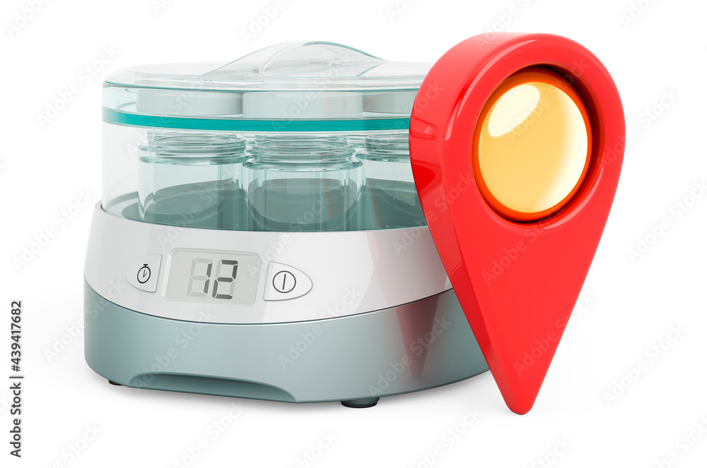 Poster map pointer with automatic yogurt maker, 3d rendering
