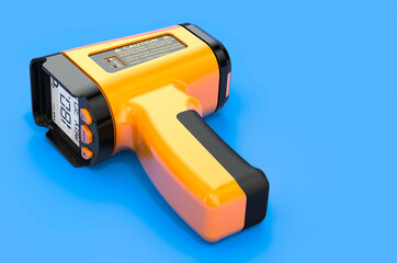 Digital Infrared Thermometer on blue backdrop, 3D rendering