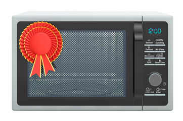 Microwave oven with best choice badge, 3D rendering