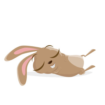 funny cartoon rabbit is sleeping