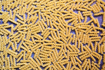 Raw whole dried Fusilli pasta