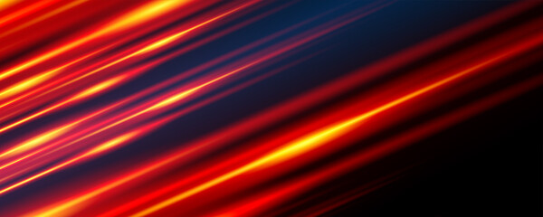 Glowing line banner. Gaming background. Light and stripes moving fast. © Yuri Hoyda