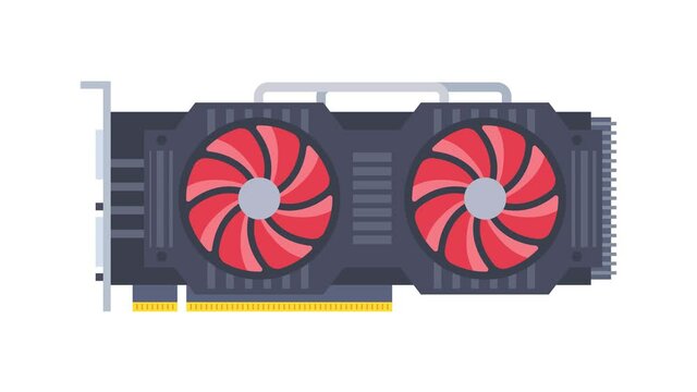 Working video card. Cryptocurrency mining. 4K Animation.