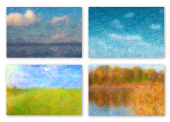 Abstract colorful landscape backgrounds, impressionism, digital oil painting with brush and palette knife strokes for wallpaper, postcard, art print etc.