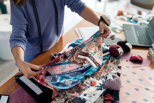 Female Seamstress Sewing Close Up