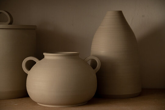 Pottery And Ceramics On Atelier Shelves