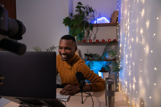 Man Recording Podcast From Home