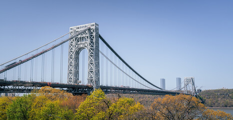 New York Washington bridge panorama sky blue tree park 
