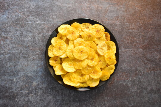 Deep fried banana chips savory snack food