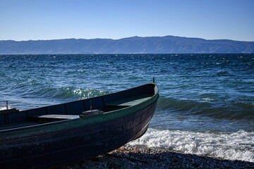 boat on the beach in Ohrid Macedonia