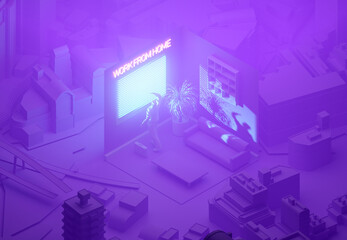 Dystopian Work From Home Concept 3D Rendering
