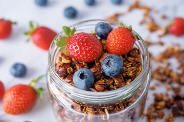 oatmeal nuts granola with berries