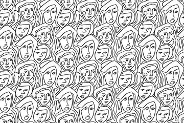 Illustration hand drawing abstract line seamless pattern woman.