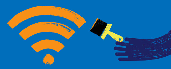 Hand draws wifi symbol with paintbrush