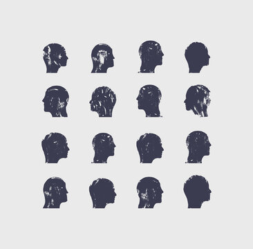 Head profiles pattern, Men and Women, Monotone Illustration 
