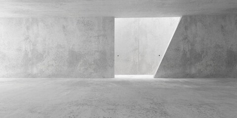 Abstract empty, modern concrete room with indirect lighting with diagonal wall and rough floor - industrial interior background template