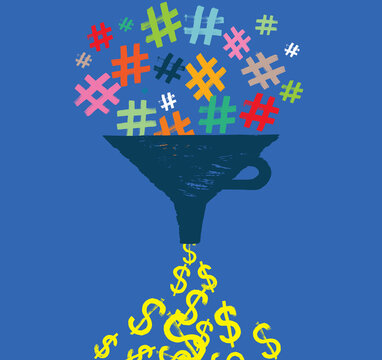 Funnel with Hashtag Symbols and Dollar Signs
