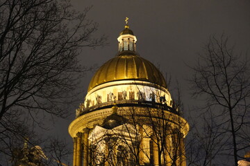 St. Isaac's Cathedral in St. Petersburg on a spring night