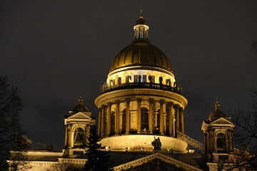 St. Isaac's Cathedral in St. Petersburg on a spring night