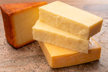 Cheese collection, cheeses from United Kingdom, scottish matured farmcheese and mild cheddar cheese