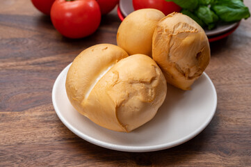 Cheese collection, Italian yellow smoked caciocavallo or scamorza cheese